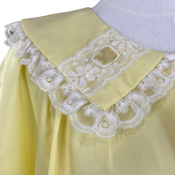 Vintage 60s Smart Time Sunny Yellow Lacy Grandma Housecoat Robe Women's Size 18 - Picture 5 of 10